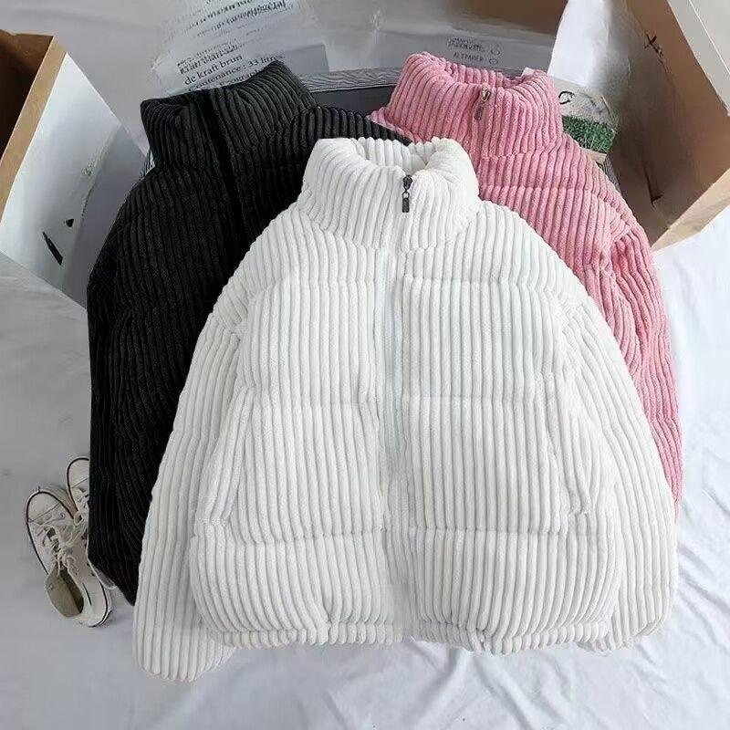 Manšestrová vycpaná bunda Dámská krátká malá studentská zimní bunda Módní vycpaná bunda Korejská verze volného chleba