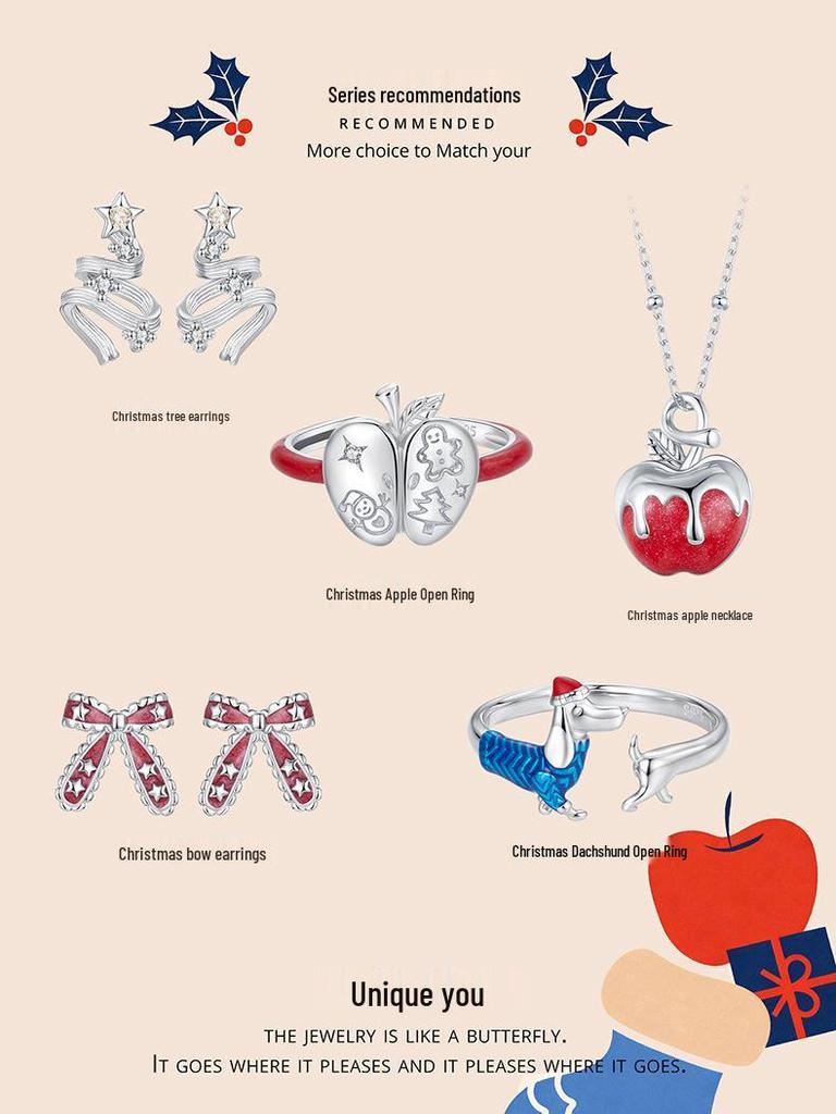 Everle S925 Sterling Silver Dachshund Adjustable Christmas Ring for Women