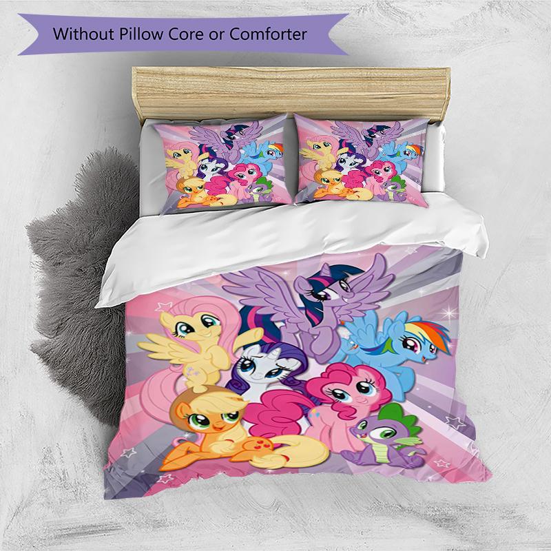3pcs My Little Pony3 Design Cover Set - HD Printed Bedding with 1 Cover and 2 Pillowcases - Perfect for Home and Dorm Decor