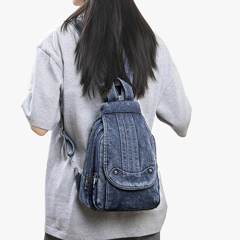Vintage Denim Bag Multi-functional Chest Bag Women Backpack