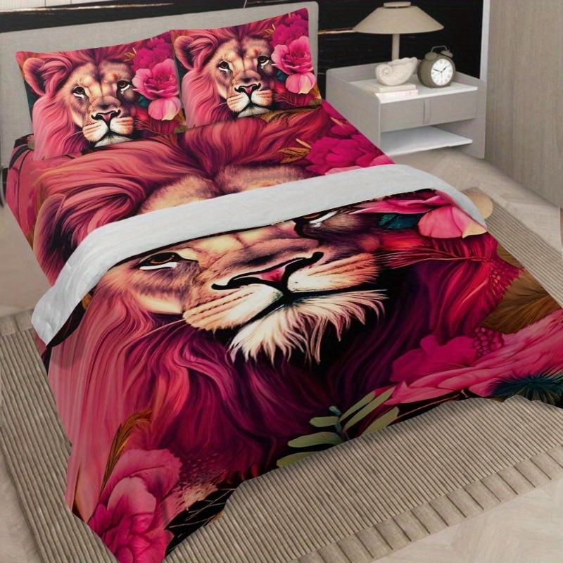 

Комплект пододеяльника «Все в одном» с цветочным узором и львом, мягкое дышащее стильное постельное белье для вашей спальни или гостевой комнаты - Всесезонный EU Twin(135x200cm)