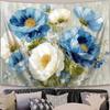 Blue White Floral Tapestry,Natural Aesthetics Elegant Tapestrie,Modern Flower Painting Wall Hanging,Watercolor Aesthetic Art