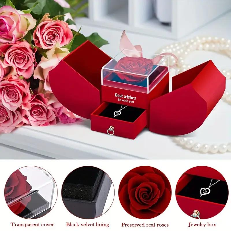 Mothers Day Necklace for Mom, Heart Shaped Preserved Rose I Love You in 100 Languages Necklace, Valentines, Christmas Gift Set