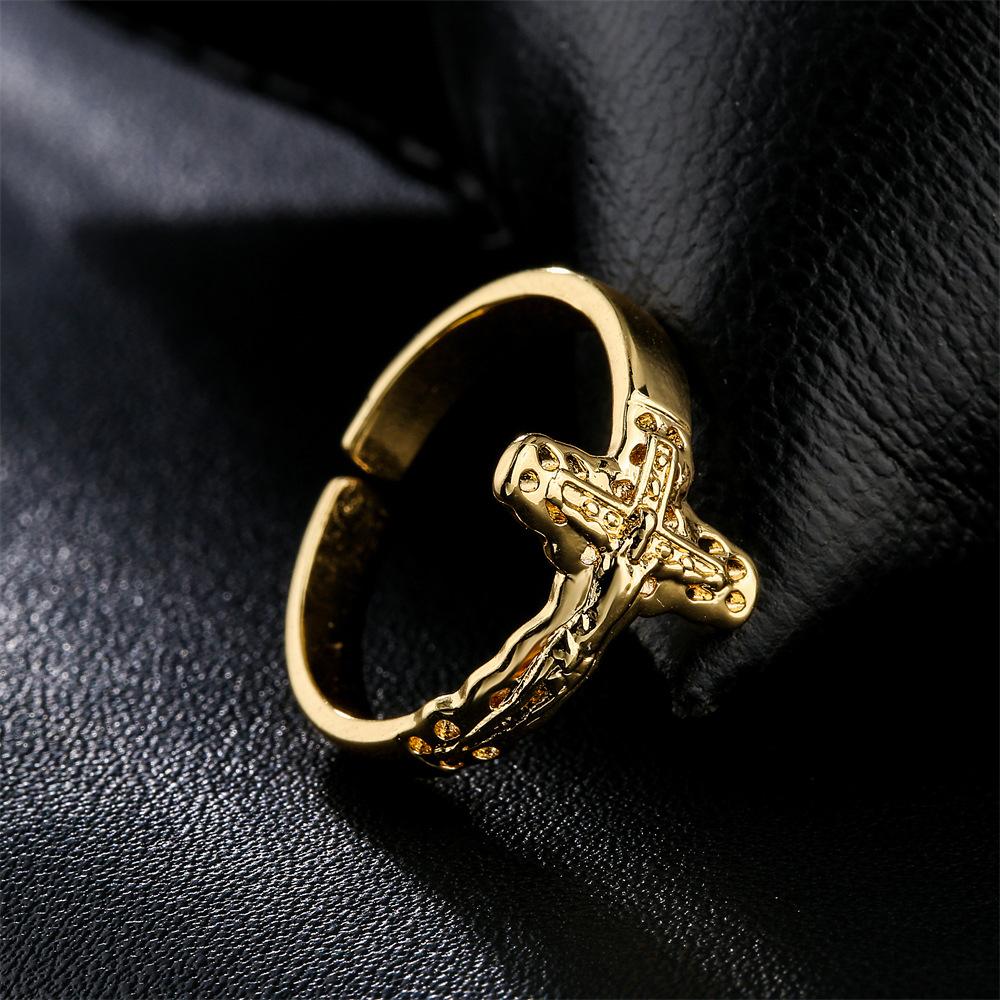Vintage Cross Rings For Women Men Gold Color Stainless Steel Adjustable Ring Religious Party Jewelry Gift