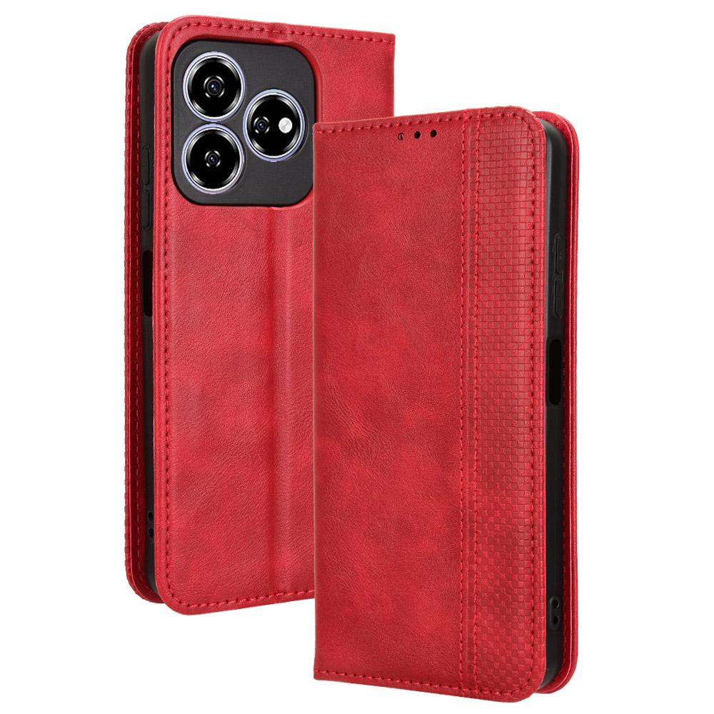 

For ZTE Axon 60 (ZTE Blade V60) Case Retro PU Leather Wallet Phone Cover Stand Red