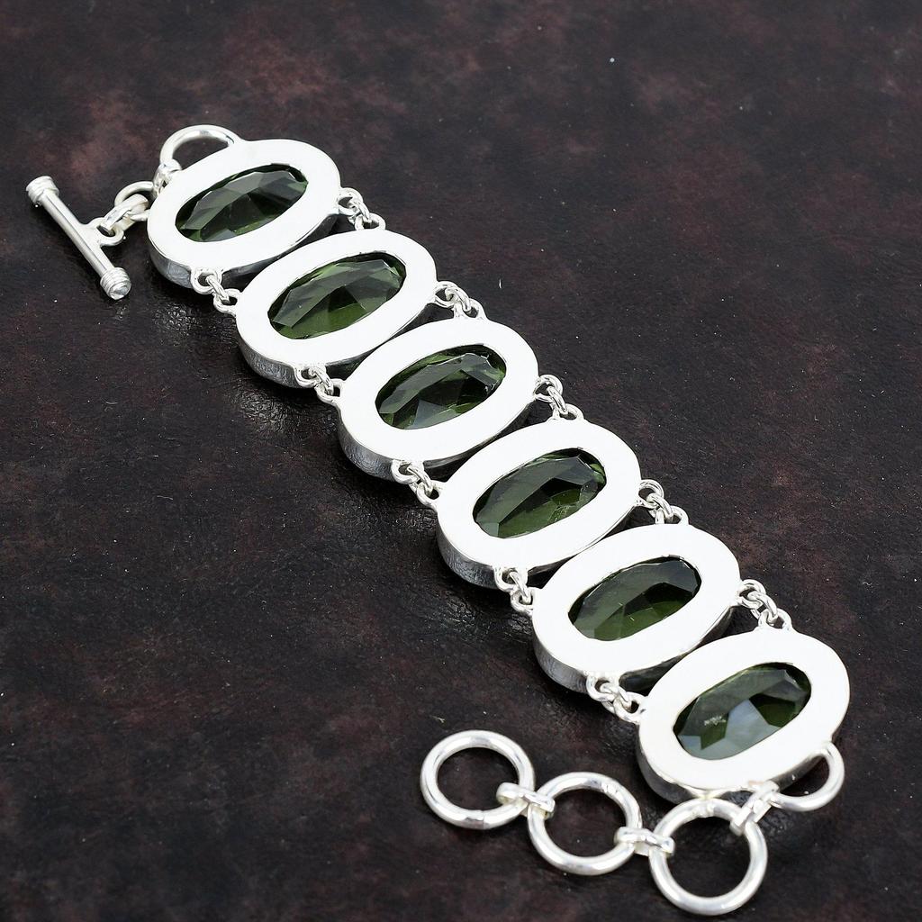 Faceted green amethyst bracelet 925 sterling silver bracelet adjustable chain bracelet real gemstone bracelet handmade jewelry gifts for him