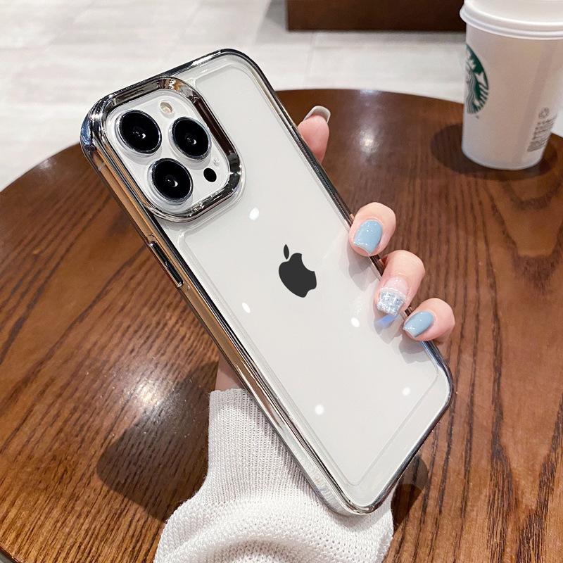 Applicable to iphone16ProMax mobile phone case, transparent space case, Apple 15 anti-drop and non-yellowing electroplating protective case.