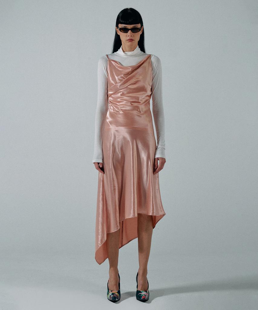 Sculpter Unbalance Cowl Satin Dress Coral