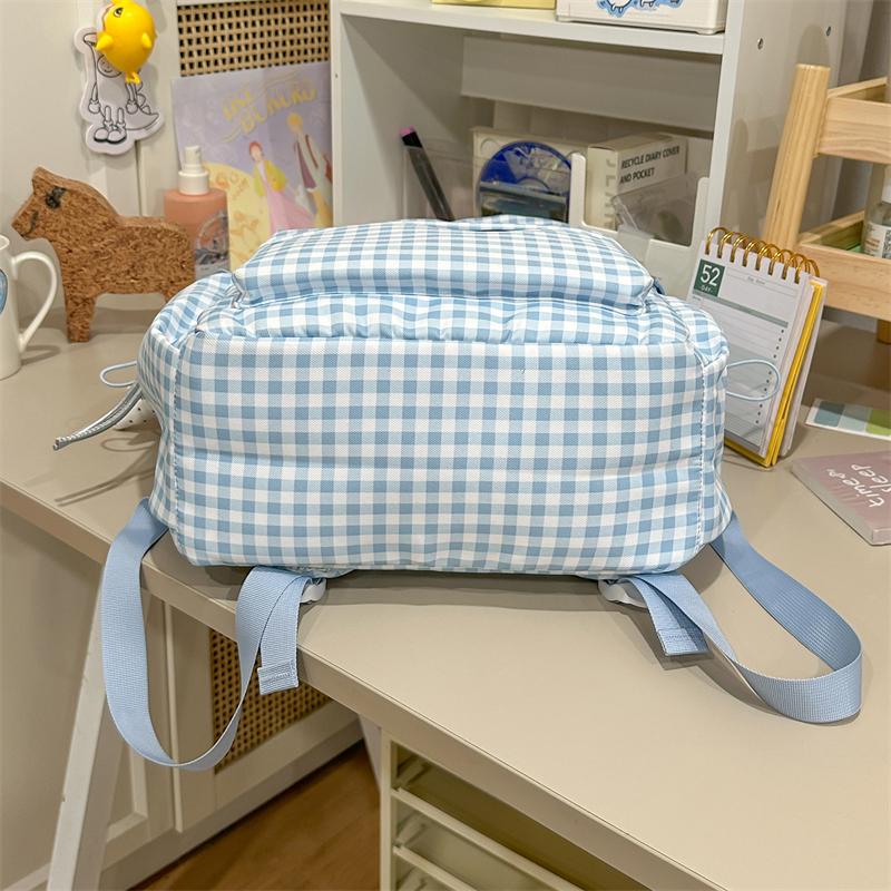Plaid Student Schoolbag Cartoon Puppy Backpack