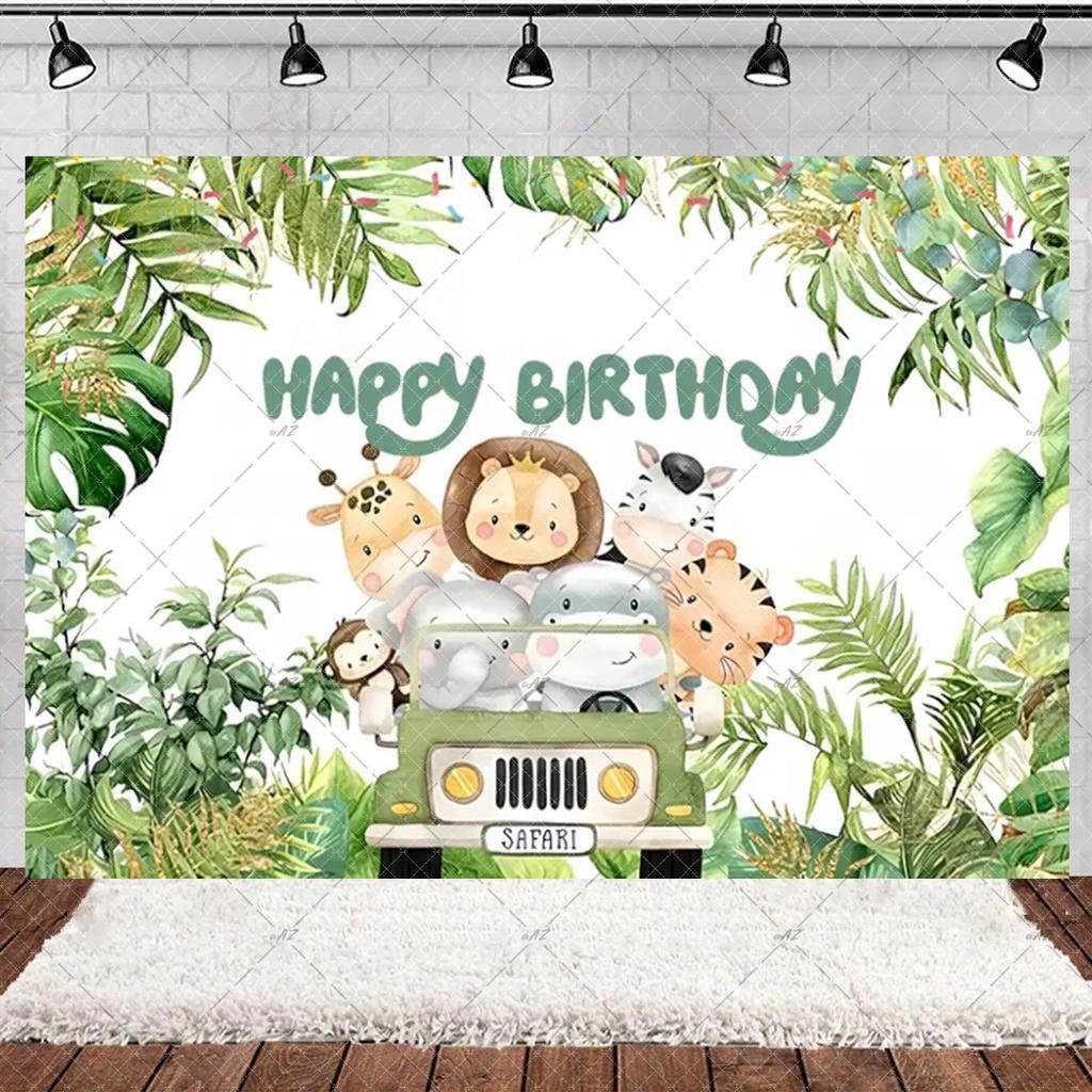 Jungle Wildlife Lion Giraffe Theme Banner Background, Children's Birthday Party, Home Decoration Photography Studio Background