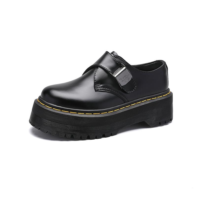 

Platform Martin shoes women s buckle British style small leather shoes new round head black height-increasing idle shoes 34 чёрный