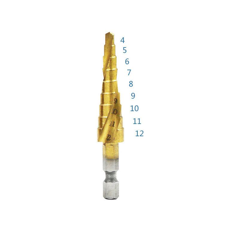 HSS TitaniumCoated Spiral Groove Step Drill Bit Or Straight Grooved Drill Bits 312 412 420 432 For Wood Metal Hole Cutter