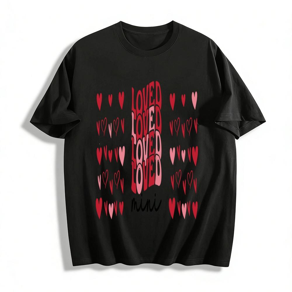 Valentines Day Loved Mini Heart Print Casual Top Pure cotton T-shirt XXS