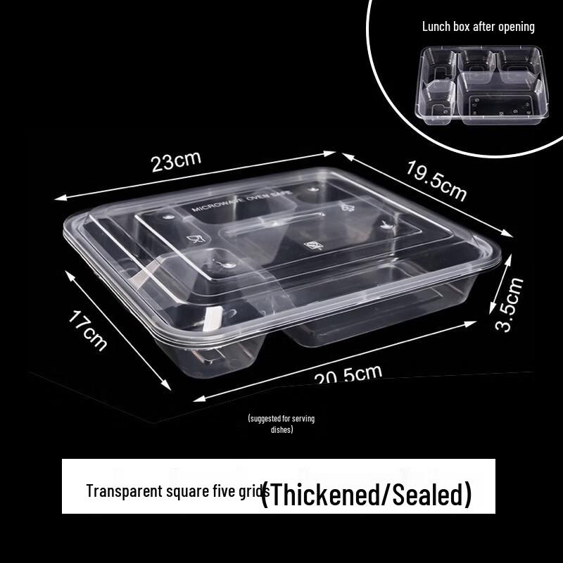 Disposable 5-Compartment Meal Prep Containers