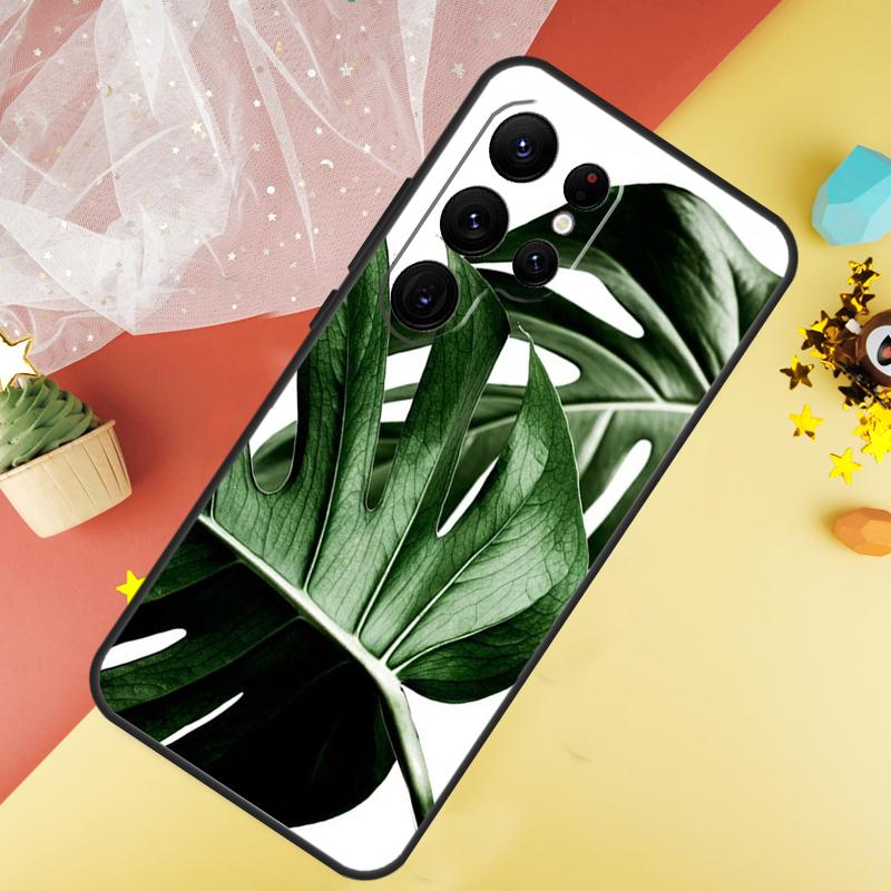Green Monstera Leaf Phone Case For Samsung Galaxy S25 Ultra S23 S21 S20 S22 S24 FE S9 S10 Plus Cover Coque