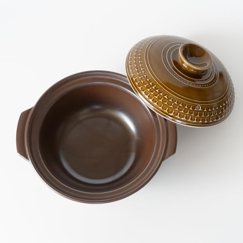Banko Ware Earthenware Pot, No. 8, Serves 2-3, Medium, 1500ml, Microwave, Oven, and Direct Heat Safe, CLEA AKARI (Brown), Made in Japan, Product Numbe