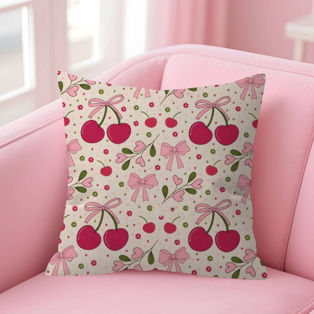 Pink Bow Cherry   Pillow Cover Design cushion Cover decor Holiday Decorati