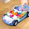 Light Up Toy Car with Universal Wheels Transparent Car Model with Colorful LED Lights Spinning Gears Music Mini Car Sensory Toys for Boys 3+