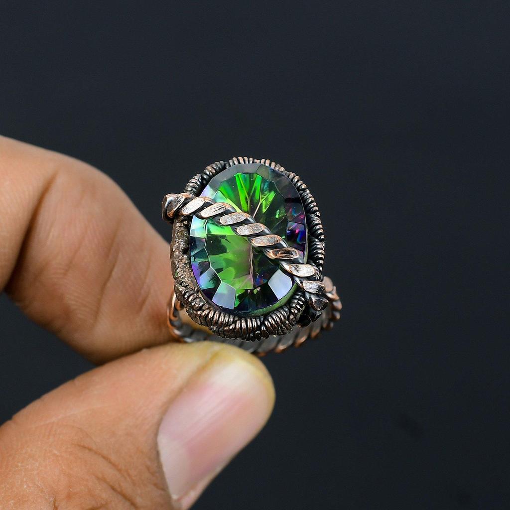 מיסטיק טופז אבן חן חוט נחושת עטוף בעבודת יד טבעת תכשיטים עבורה