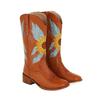 European and American  Retro Embroidered Flower Medium Heel Women's Tall Boots