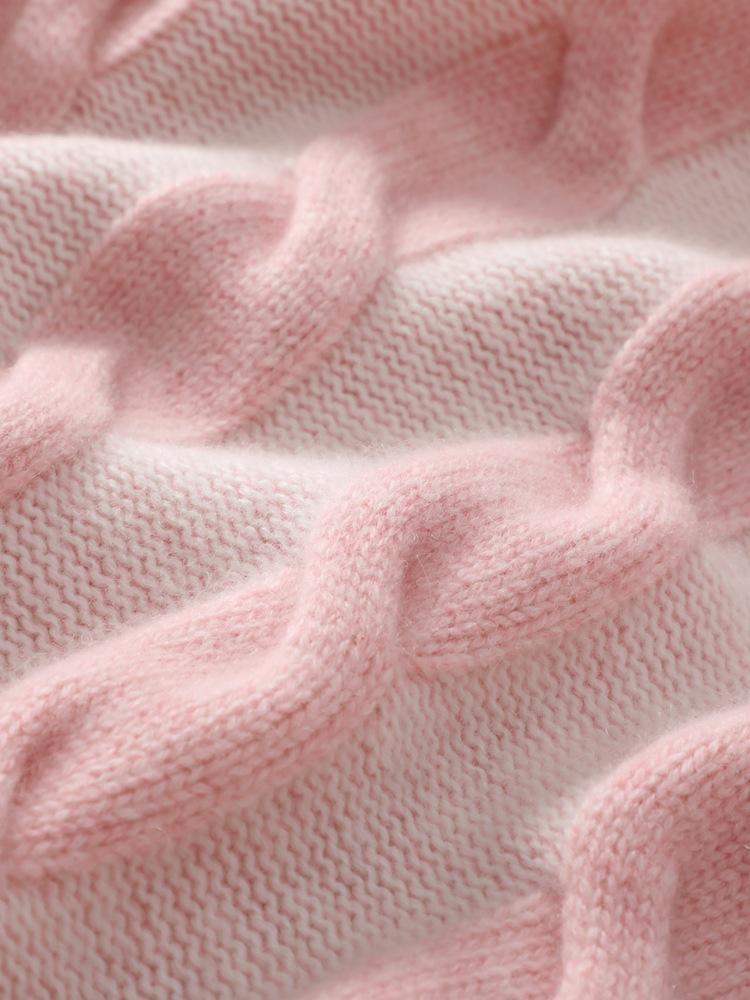 Heavyweight Contrast Color Cable Knit Cashmere Sweater - Autumn/Winter, Long Sleeve, Textured, Thick, Fashionable, Loose Fit Knitwear.