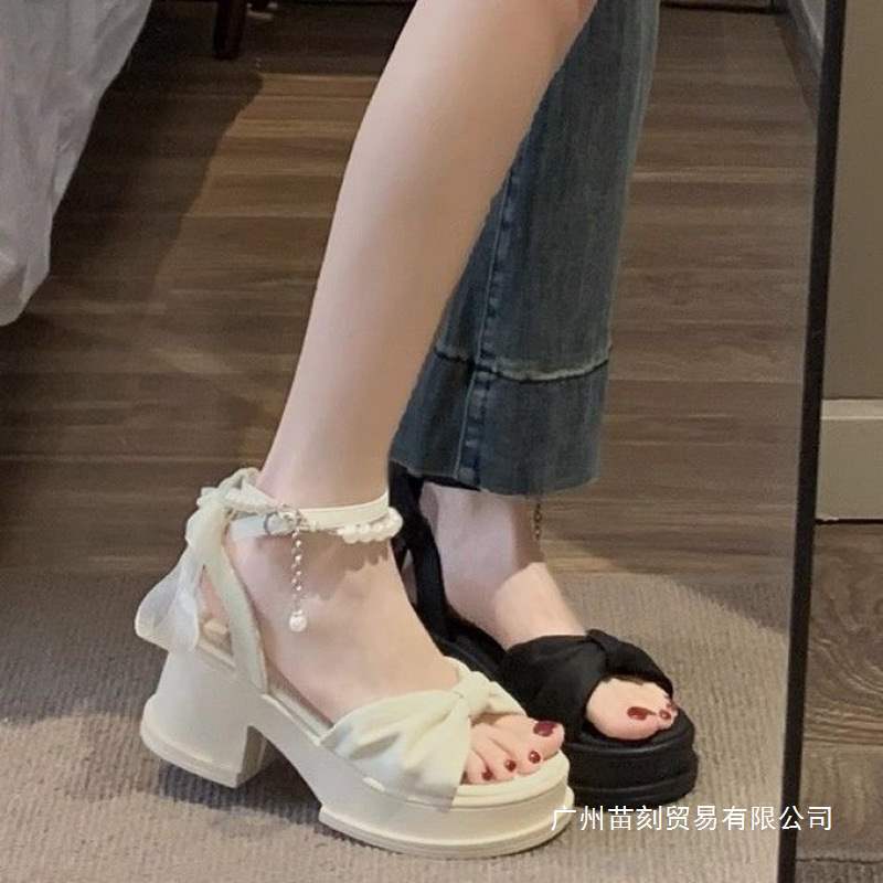 [16,000 Collection] Bow Sandals Ladies Temperament Pearl Fairy Wind