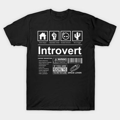 Pánske čierne tričko s potlačou Super veľké tričko Nálepka introvert Žiadny rez Prenosový papier Potlač Bavlnené tričko