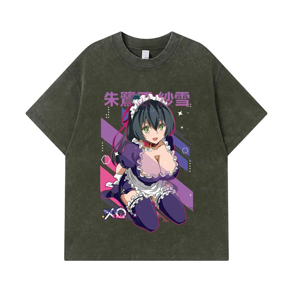 

275 GSM Washed T-shirts 100% Cotton Hensuki V1 Sayuki Print Unisex Heavy Cotton T Shirt S армия зеленый
