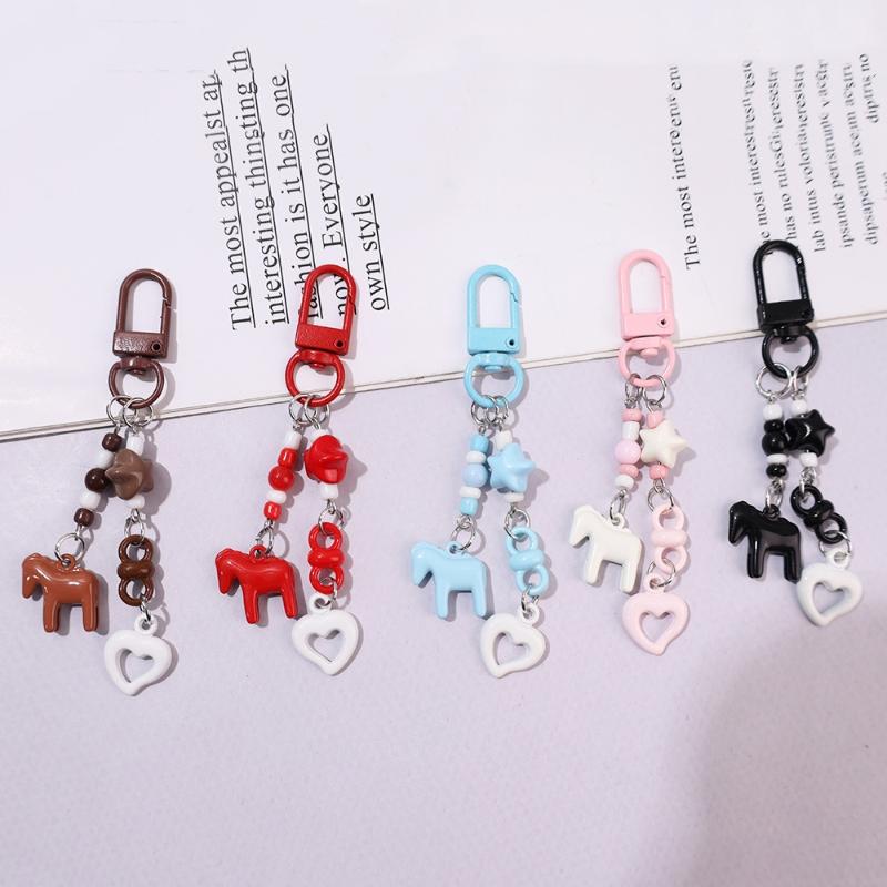 Cute Cartoon Alloy Pony Beaded Pendant Keychain Fashion Key Ring Bag Pendant Kawaii Mobile Phone Chain Accessories Gifts