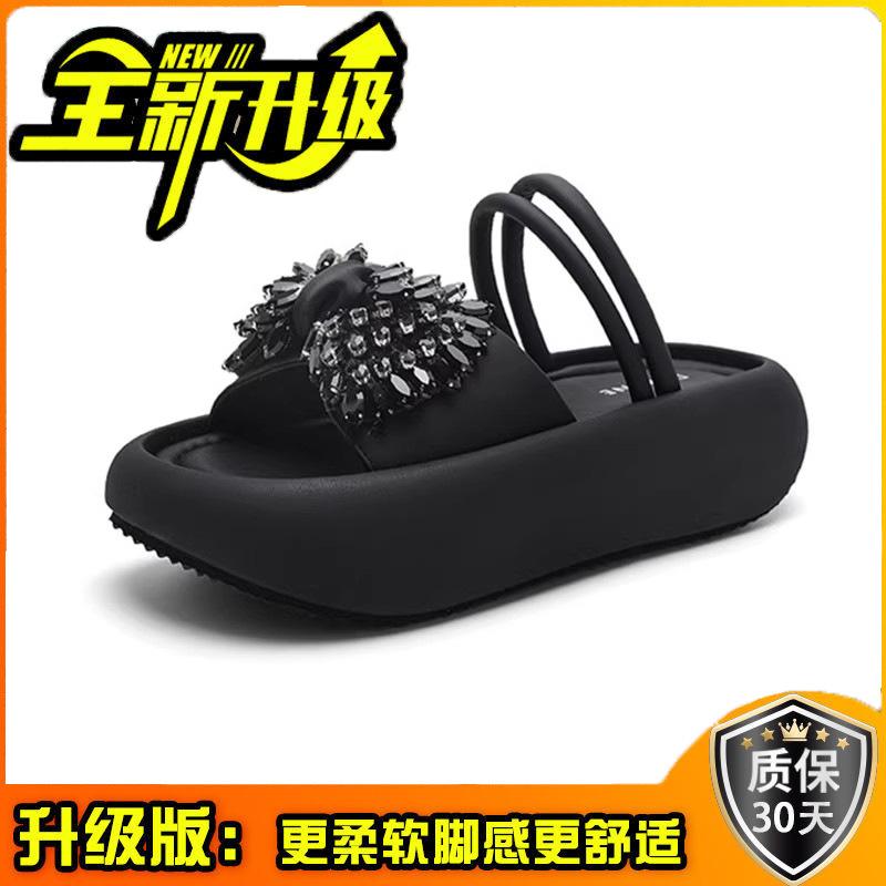 Rhinestone bow slippers summer wear Mary Jane shoes beach sandals casual vacation cool slippers women's shoes