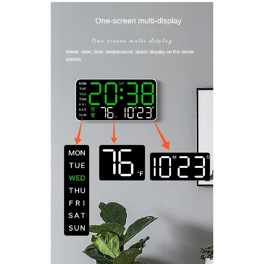 Large Digital Wall Clock Week Date Temperature Display Voice Control Table LED Alarm Clocks Brightness Adjustable 12/24H Clock