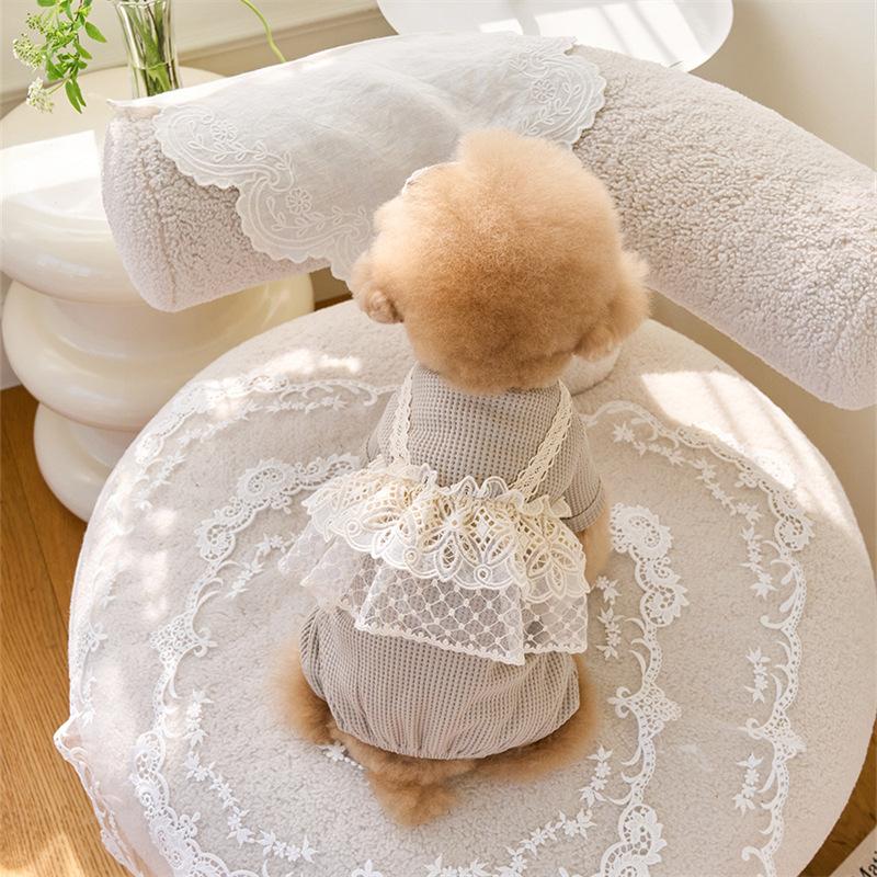 Pet Spring Jumpsuit Cute Lace Camisole Puppy Teddy Cat Waffle Lace Four Legged Coat Small Dog Puppy Clothes Dog Pajamas