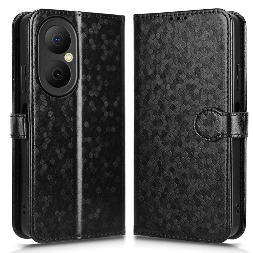 

For Huawei Enjoy 80 Wallet Case Dot Pattern Imprint PU Leather Phone Cover Black