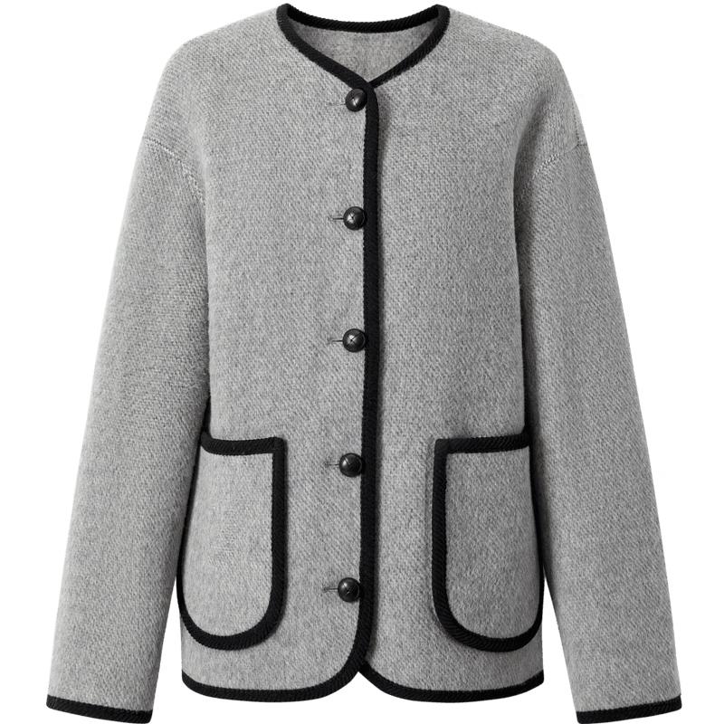 

JZ ANNACO Round Neck Drop Shoulder Wool Blend Double-Faced Short Coat XL