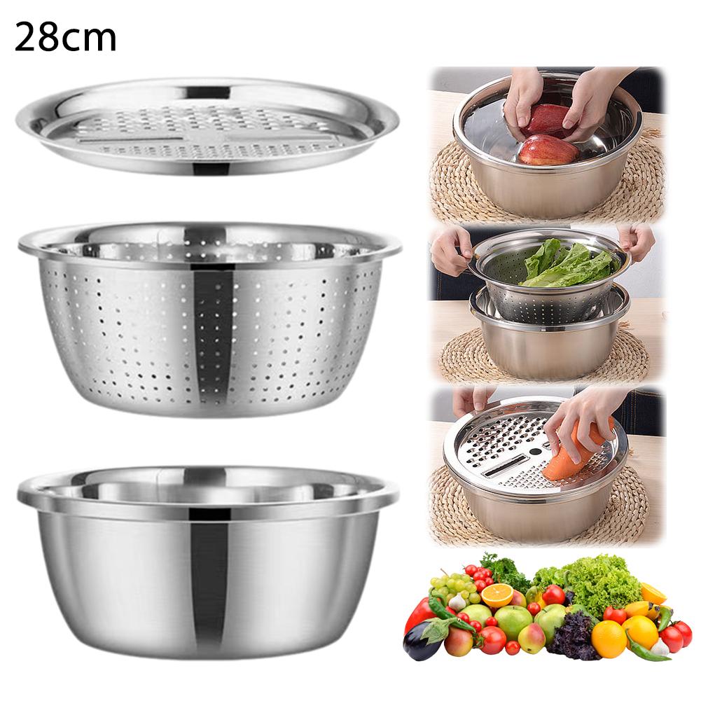 Multifunctional Stainless Steel Basin Vegetable Fruit Pasta Strainer, Large Heavy Duty Filter Bowl Kitchen Suppllies