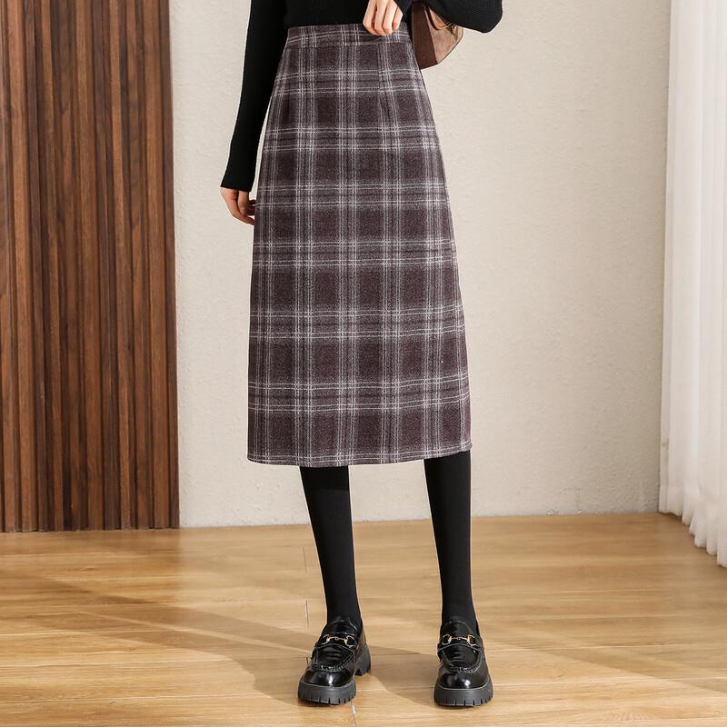 TERRE BLEUE Women's Retro Plaid Pencil Skirt