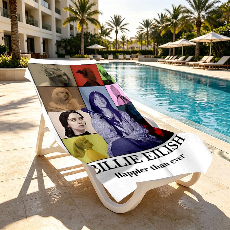 Billie Eilish Print Beach Towel Design, Soft, Lightweight. for Home Bathroom, Spa, Pool, Yoga, Surfing, Camping, Gift for Family, Friend