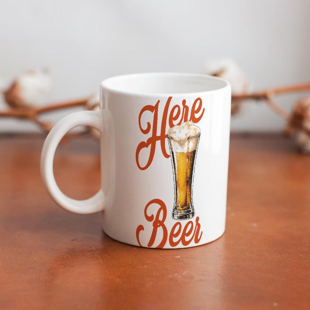 1pc 11oz Double-Sided Printed Ceramic Mug for Beer Enthusiasts, Simple Daily Cup for Coffee or Tea, Great Fun Gift Idea