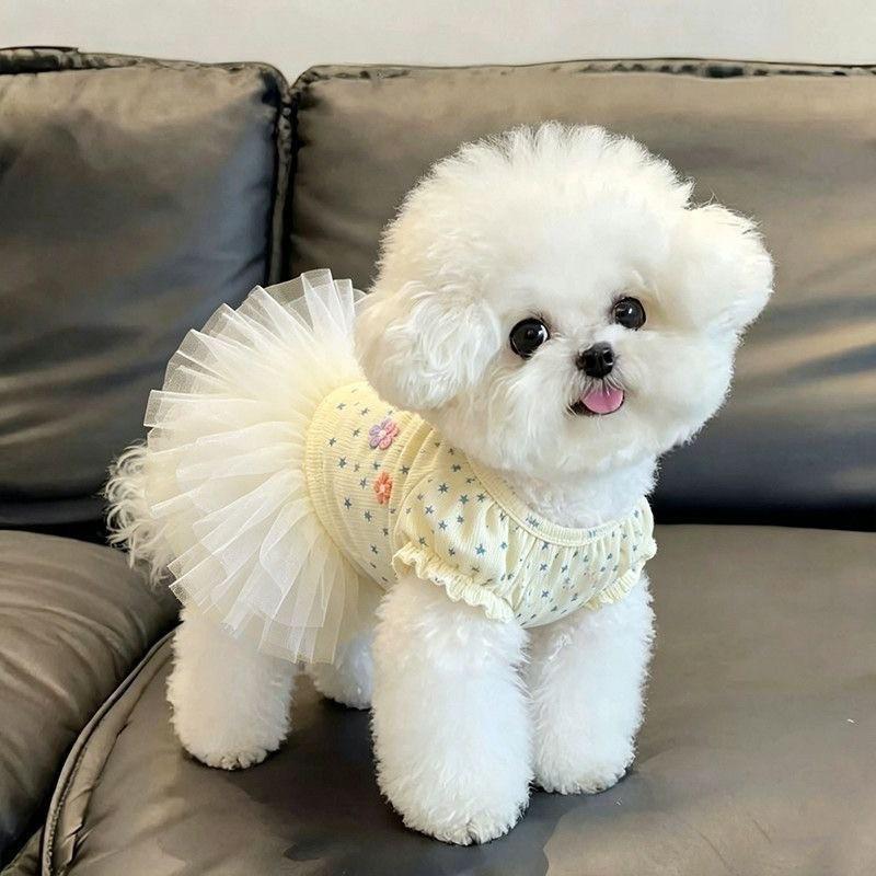 Lightweight Breathable Floral Pet Dress With Flutter Sleeves Small Dogs Cats Sun Protection Outfit