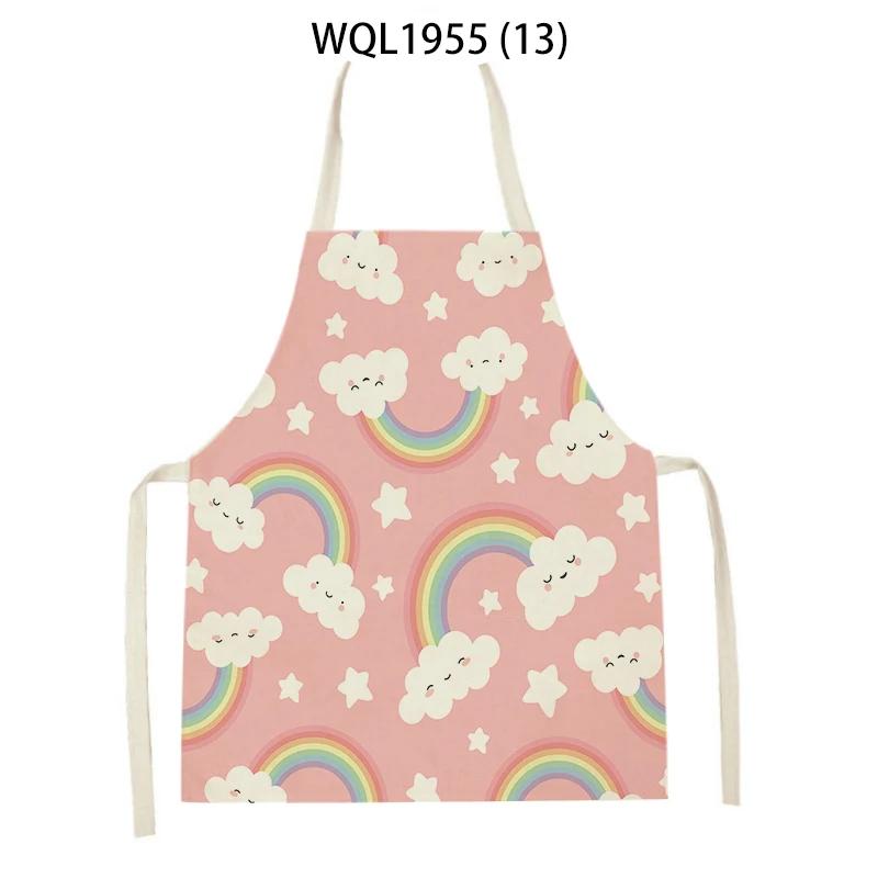 Cartoon Rainbow Clouds Kitchen Sleeveless Apron Women Men Linen Waist Bib Home Cleaning Apron Cute Animal Household Pinafore