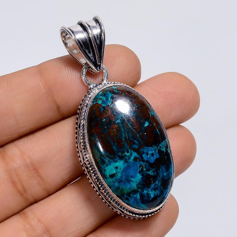 

Splendid Top Grade Qualite 100% Natural Azurite Oval Shape Vintage Style Handmade Jewelry 925 Steling Silver Plated Pendant 2 WSJ-4925 2