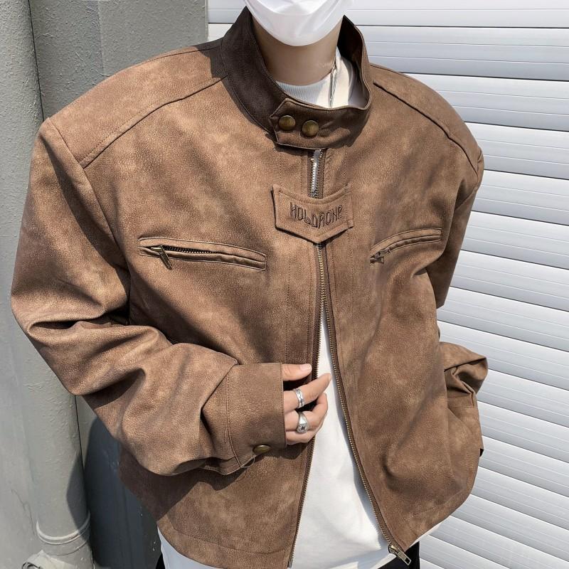 Stylish PU Leather Jacket Men Women Short Loose Fit With Tie-Dye Detail Casual Outerwear