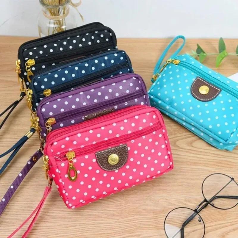 1 Pc Multifunction Purse Coin Phone Bag Case Polka Dot Printing Multilayer Zipper Clouser Women Hand Bag