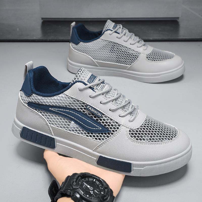 2025 New Men's Shoes Summer Breathable Thin Mesh Hollow Mesh Sports and Leisure Board Shoes Men's White Shoes