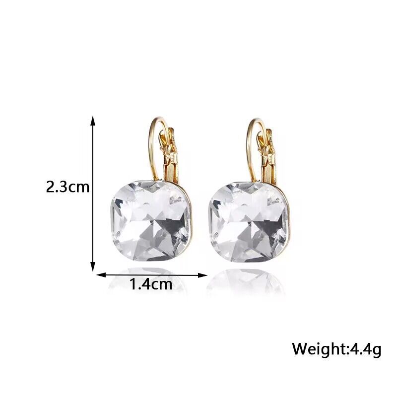 Trendy Square Crystal Drop Earrings for Women Wedding Party Elegant Jewelry Golden Geometry Loop Earrings White Pink Blue