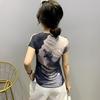 Southeast Asia Europe 2025 Summer Women's Slimming Printed Short Sleeve Top