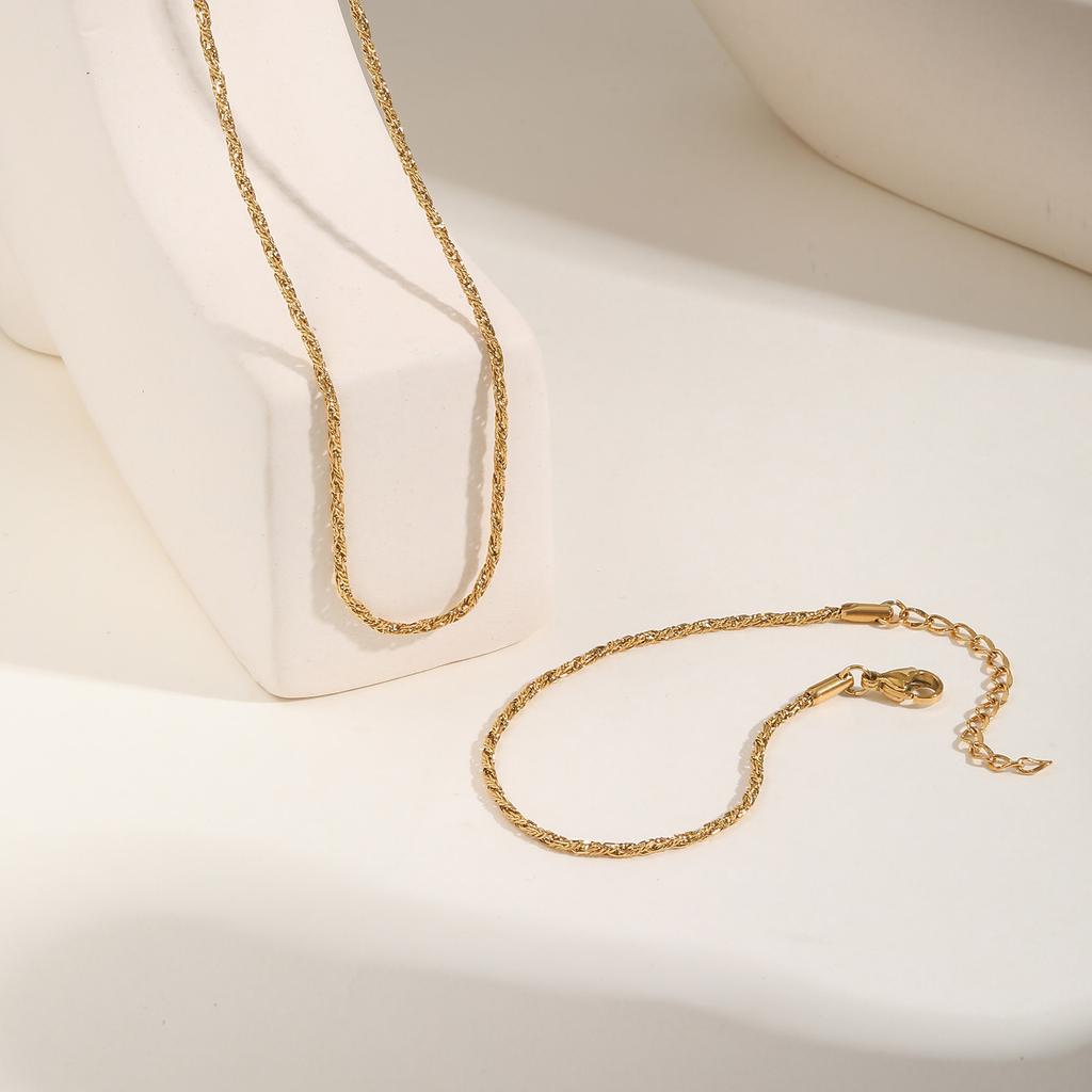 Ladies Stainless Steel Plated 18K Gold Braided Twist Chain Necklace Bracelet Nc-