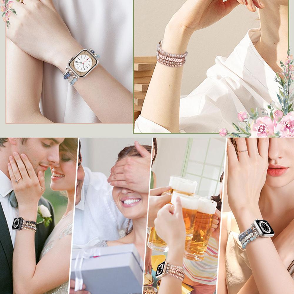 Perlenkompatibles Apple Watch Band 38 40 41 42 44 45 mm für Damen, iWatch Serie SE 9 8 7 6 5 4 3 2 1 Handgemachtes elastisches Band