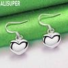 925 Sterling Silver Simple Polished Heart Pendant Earrings - Fashion Wedding Jewelry