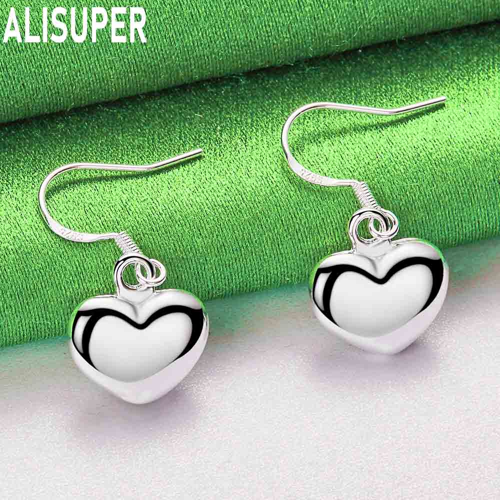 925 Sterling Silver Simple Polished Heart Pendant Earrings - Fashion Wedding Jewelry